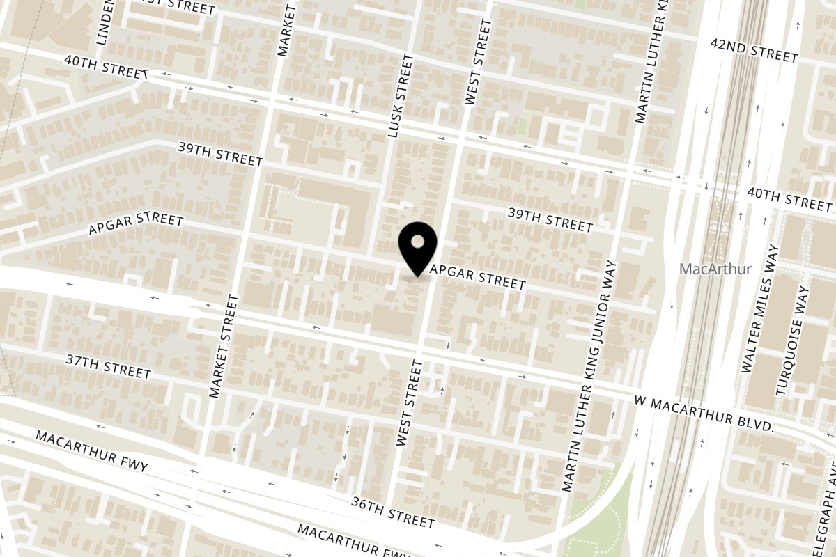 Map showing the location of Bodega Box on 3841 West St in Oakland